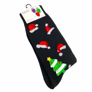 Funky Socks Santa Hat Crew Socks, Black, Red